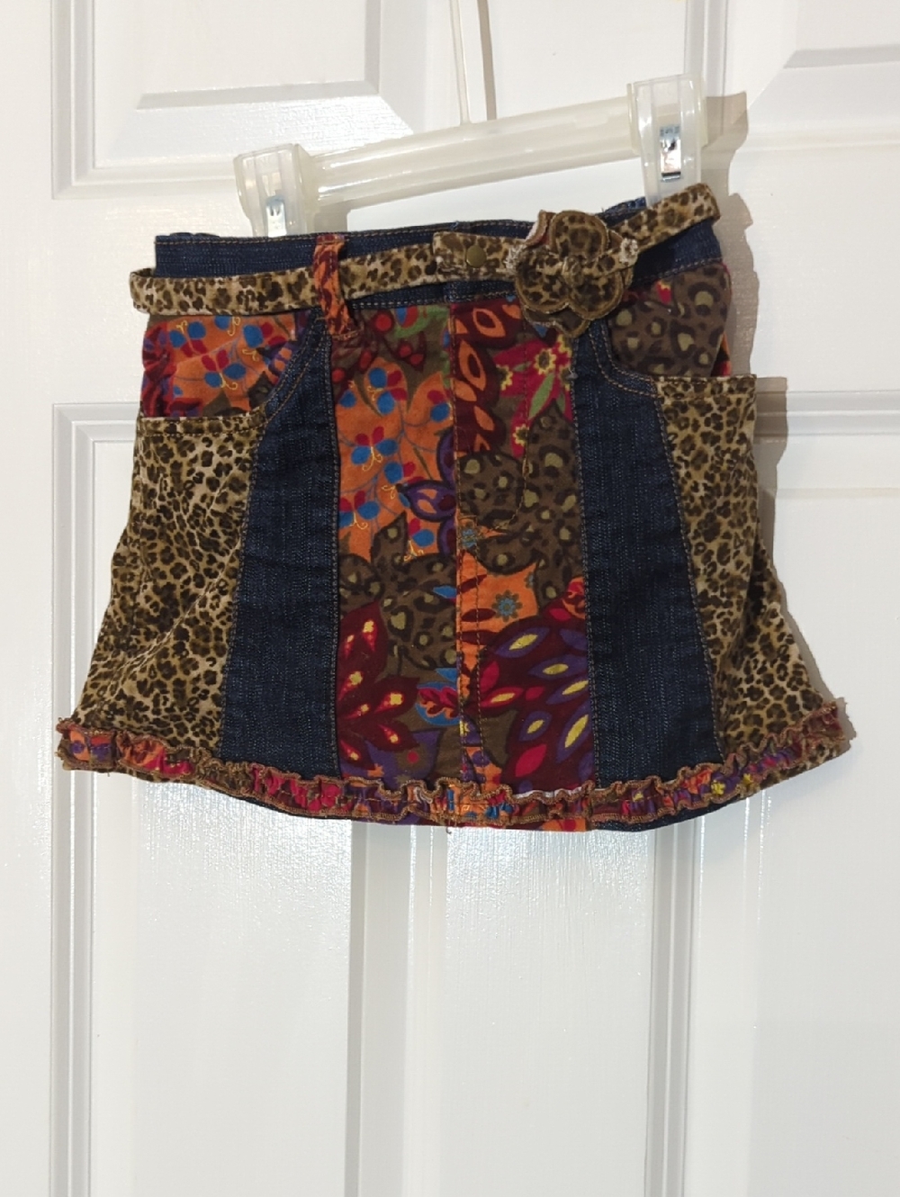 The Children's Place Multicolor Patchwork Mini Skirt with Leopard Trim